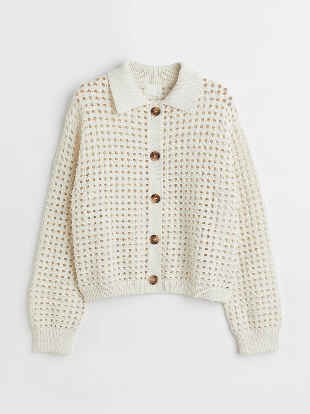 H&M Cream Open-Weave Button Cardigan Collared - Picture 1 of 9